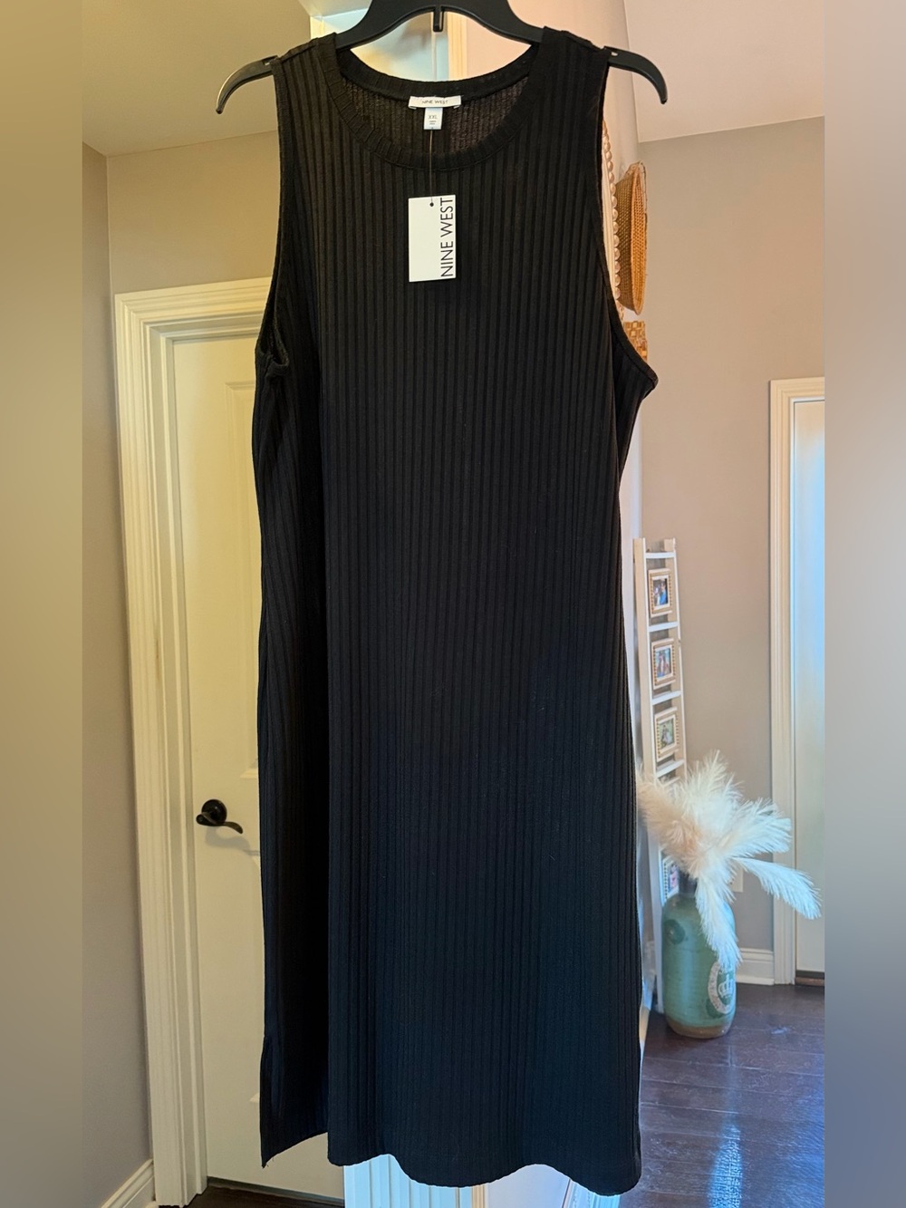 Nine West Black Ribbed Midi Tank Dress